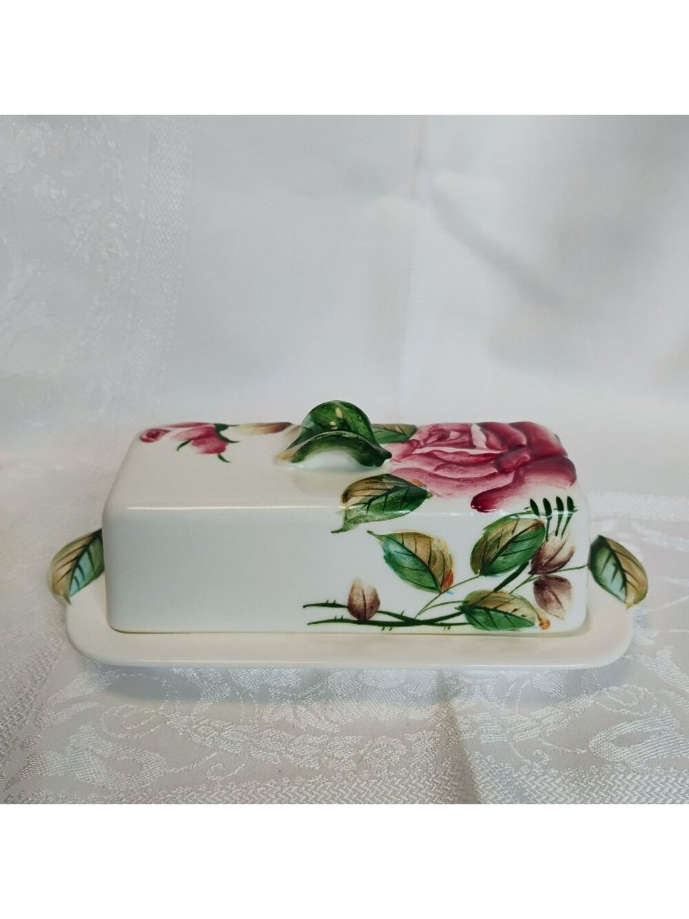 Vintage Lefton Americana Rose Butter Dish, Cottagecore Decor, 1950s Japan, MCM